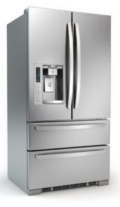 Fridge freezer. Side by side stainless steel refrigerator with ice and water system 